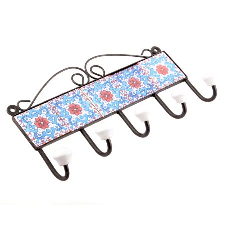Turquoise And Red Floral Tiles Hooks